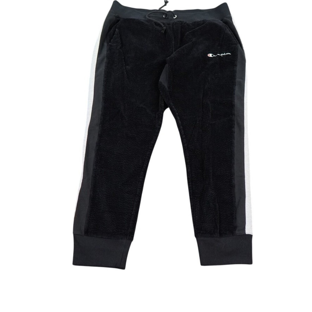 Champion Corduroy Joggers Mens 3XL Black Side Stripe Logo Sweatpants Heavy